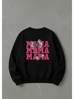 Lorvex Kadın Oversize Bisiklet Yaka Sweatshirt Kelebek Mama Baskılı
