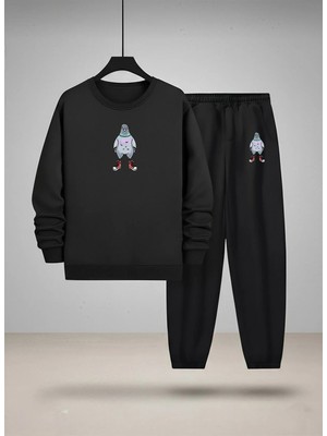 Lorvex Çocuk Bisiklet Yaka Sweatshirt ve Eşofman Takım Güvercin Baskılı 3 Iplik Şardonlu