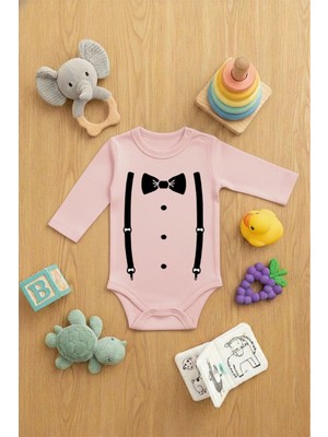 Lorvex Çıtçıtlı Bebek Zıbın Baskılı Sevimli Body Kemerli Papyon Baskılı