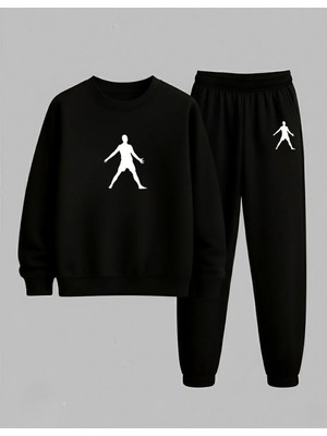 Lorvex Erkek Çocuk Sweatshirt-Eşofman Takım Bisiklet Yaka Ayakta Gol Sevinci Baskılı 3 Iplik Şardonlu