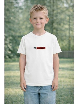 Lorvex %100 Pamuk Çocuk Tişört Rahat Kalıp Farklı Ol Baskılı T-Shirt