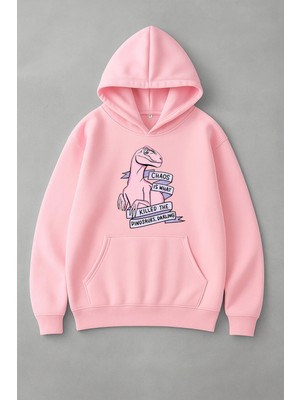 Lorvex Pembe Dinazor Dijital Baskı Oversize Sweatshirt