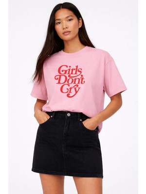 Lorvex Oversize Kadın Tişört Girls Dont Cry Red Baskılı %100 Pamuklu