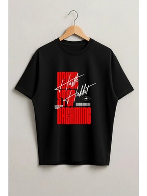 Lorvex No Exit Way Yazı Baskılı Oversize Unisex Pamuklu Tshirt-Tişört