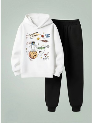 Lorvex Sweatshirt-Eşofman Takım Çocuk Kapüşonlu Takım The Galaxy Baskılı 3 Iplik Şardonlu