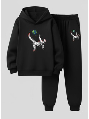 Lorvex Çocuk Sweatshirt-Eşofman Takım (Kapüşonlu) Ayda Röveşata Baskılı 3 Iplik Şardonlu