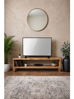 Dekurt Masif Ahşap Tv Ünitesi 140 cm Doğal Rustik Tv Sehpası Modern Salon Dekorasyonu
