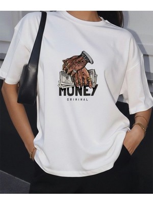 Lorvex Money Criminal Baskılı Oversize Unisex Pamuklu Tshirt-Tişört