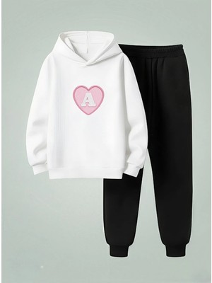 Lorvex Kapüşonlu Çocuk Sweatshirt-Eşofman Takım Kişiselleştirilmiş Pembe Harf Baskılı