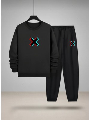 Lorvex 3 Iplik Şardonlu Sweatshirt-Eşofman Takım Unısex Çocuk Bisiklet Yaka Çarpı Baskılı