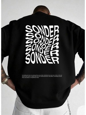 Lorvex Bisiklet Yaka Siyah Sweatshirt Oversize Unısex Sonder Baskılı
