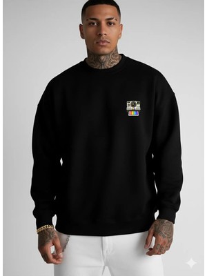Lorvex Unisex Oversize Bisiklet Yaka Sweatshirt Minimal Fotoğraf Makinesi Baskı