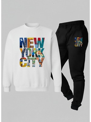 Lorvex Çocuk Takım (Sweatshirt-Eşofman) Bisiklet Yaka New York City Baskılı 3 Iplik Şardonlu