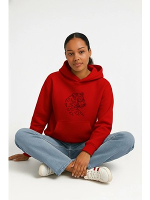Lorvex Kapüşonlu Kadın Hoodie Oversize %100 Pamuklu Tiger Love Baskılı