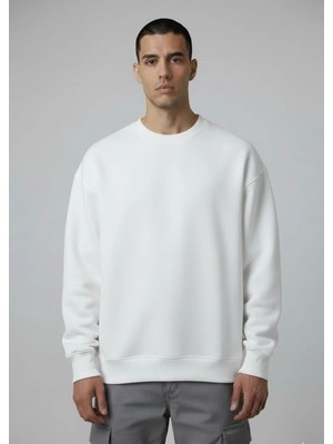Lorvex Unisex Basic Oversize Bisiklet Yaka 100% Pamuk Sweatshirt