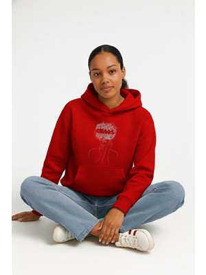 Lorvex Kadın Oversize Kapüşonlu Sweatshirt %100 Pamuklu Chaos Baskılı