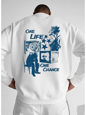 Lorvex Oversize Unisex Bisiklet Yaka Sweatshirt One Life Baskı