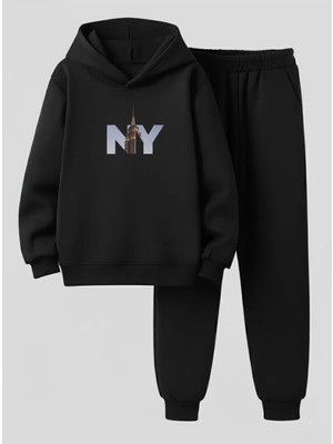 Lorvex Kapüşonlu Çocuk Sweatshirt-Eşofman Takım Ny Yazı Baskılı