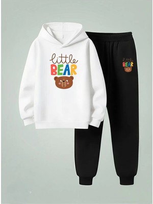 Lorvex Çocuk Sweatshirt-Eşofman Takım Kapüşonlu Takım Little Bears Baskılı 3 Iplik Şardonlu