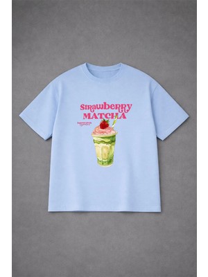 Lorvex Strawberry Matcha Baskılı Oversize Pamuklu Unisex Tshirt-Tişört