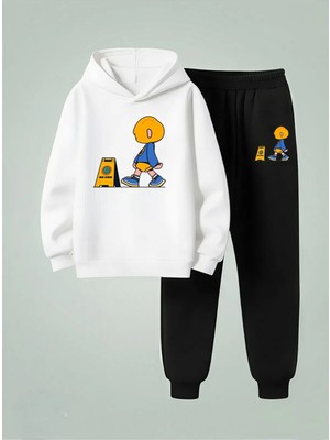Lorvex Çocuk Kapüşonlu Takım No Emo Baskılı 3 Iplik Şardonlu Sweatshirt-Eşofman Takım