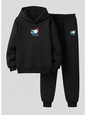 Lorvex Sweatshirt-Eşofman Takım Çocuk Kapüşonlu Takım Kurye Horoz Baskılı 3 Iplik Şardonlu