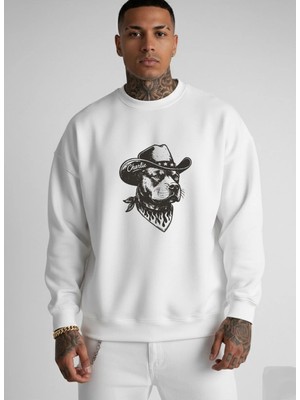 Lorvex Sweatshirt Oversize Unisex Bisiklet Yaka Cowboy Köpek Baskı