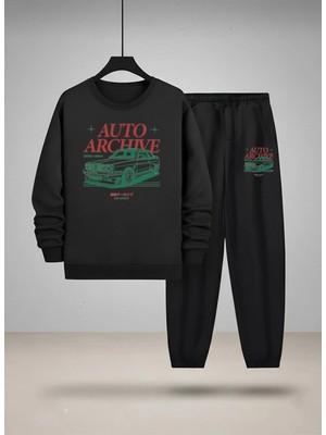 Lorvex Erkek Çocuk Bisiklet Yaka Sweatshirt ve Eşofman Takım Auto Archıve Baskılı 3 Iplik Şardonlu