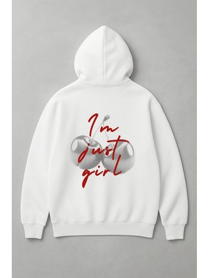 Lorvex I'm Just Girl Baskı Oversize Kadın Pamuklu Sweatshirt