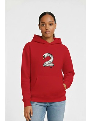 Lorvex Kadın Sweatshirt Oversize Kapüşonlu %100 Pamuklu Kuğu Baskılı