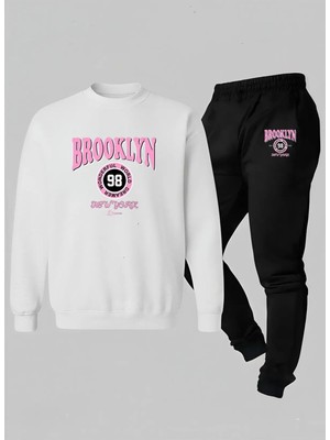 Lorvex Sweatshirt-Eşofman Çocuk Takım Bisiklet Yaka Wonderful Brooklyn Baskılı 3 Iplik Şardonlu