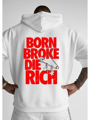 Lorvex Oversize Sweatshirt Pamuklu Kapüşonlu Born Broke Baskı