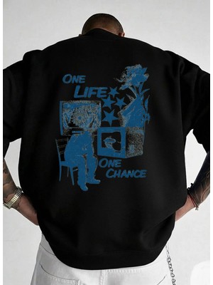 Lorvex Oversize Unisex Bisiklet Yaka Sweatshirt One Life Baskı