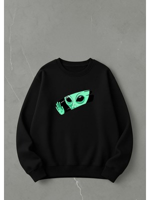 Lorvex Sweatshirt Unısex Oversize Bisiklet Yaka Silen Uzaylı Baskılı