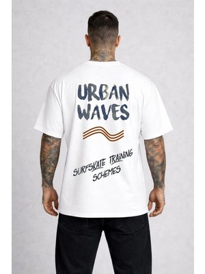Lorvex Tişört Oversize Rahat Kalıp Unısex Urban Waves Baskılı %100 Pamuklu