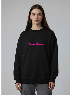 Lorvex Sweatshirt Oversize Kadın Bisiklet Yaka Stoner Princess Baskılı