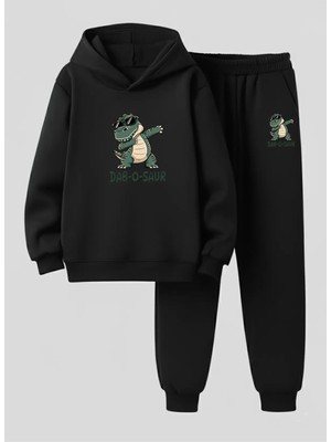 Lorvex Unısex Sweatshirt-Eşofman Takım Çocuk (Kapüşonlu) Dab O Saur Baskılı 3 Iplik Şardonlu