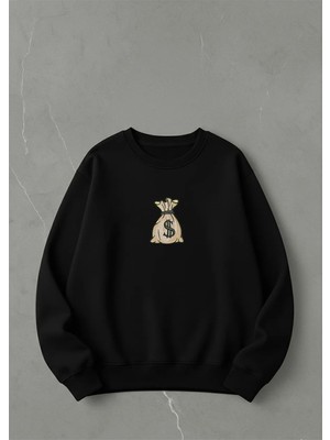 Lorvex Oversize Unisex Bisiklet Yaka Sweatshirt Para Çuvalı Baskı