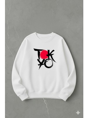 Lorvex Oversize Unisex Pamuklu Bisiklet Yaka Sweatshirt – Tokyo Baskı