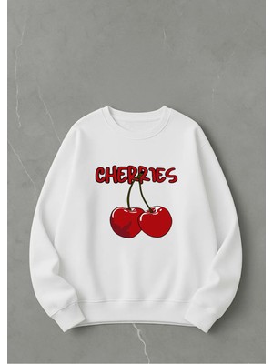Lorvex Oversize Unisex Pamuklu Bisiklet Yaka Sweatshirt – Cherrıes Baskı