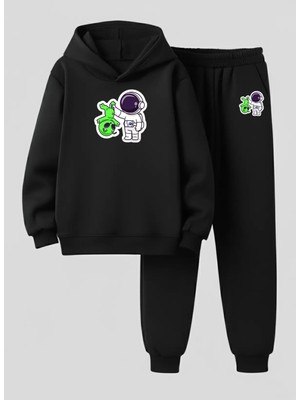 Lorvex Çocuk Sweatshirt-Eşofman Takım Kapüşonlu Takım Yakalanan Uzaylı Baskılı 3 Iplik Şardonlu