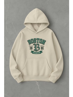 Lorvex Unisex Yeşil Boston Ön Baskı Oversize Sweatshirt