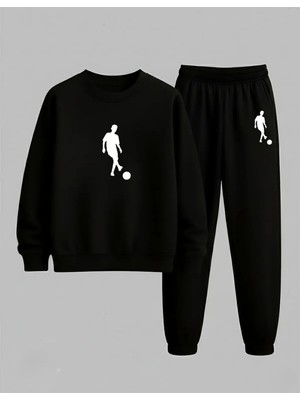 Lorvex Çocuk Sweatshirt-Eşofman Takım Bisiklet Yaka Top Yuvarlama Baskılı 3 Iplik Şardonlu