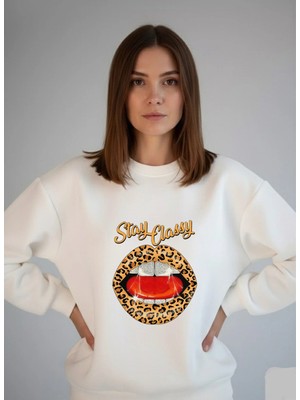 Lorvex Oversize Sweatshirt Bisiklet Yaka Stay Classy Baskı