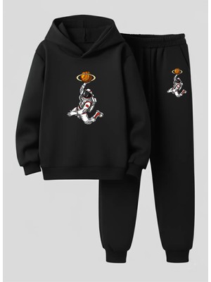 Lorvex Kapüşonlu Sweatshirt-Eşofman Takım Çocuk Gezegen Basketi Baskılı 3 Iplik Şardonlu