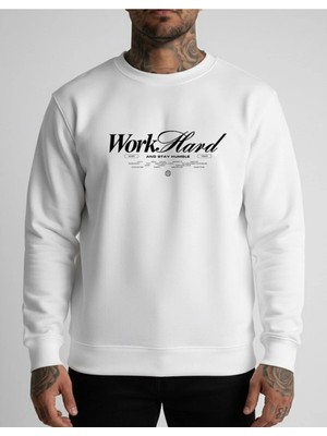 Lorvex Bisiklet Yaka Oversize Erkek Sweatshirt Work Hard Baskı