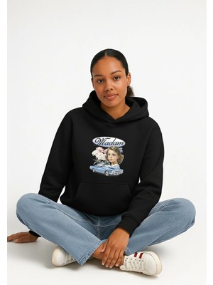 Lorvex Oversize Kadın Kapüşonlu Sweatshirt %100 Pamuklu Madam Baskılı