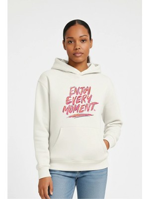 Lorvex Kadın Oversize Kapüşonlu Sweatshirt %100 Pamuklu Enjoy Every Baskılı