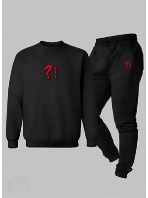 Lorvex Sweatshirt-Eşofman Takım Çocuk Bisiklet Yaka Soru Işareti Baskılı 3 Iplik Şardonlu