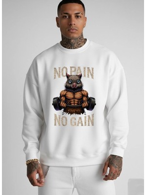 Lorvex Unisex Oversize Bisiklet Yaka Sweatshirt No Pain Baskı